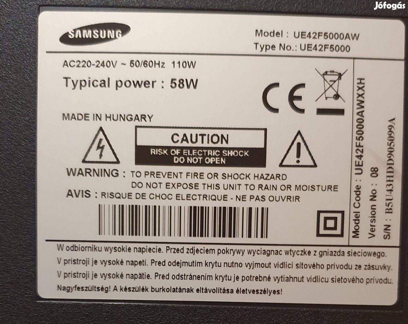 Samsung UE42F5000AW LED LCD tv hibás törött alkatrésznek UE42F5000