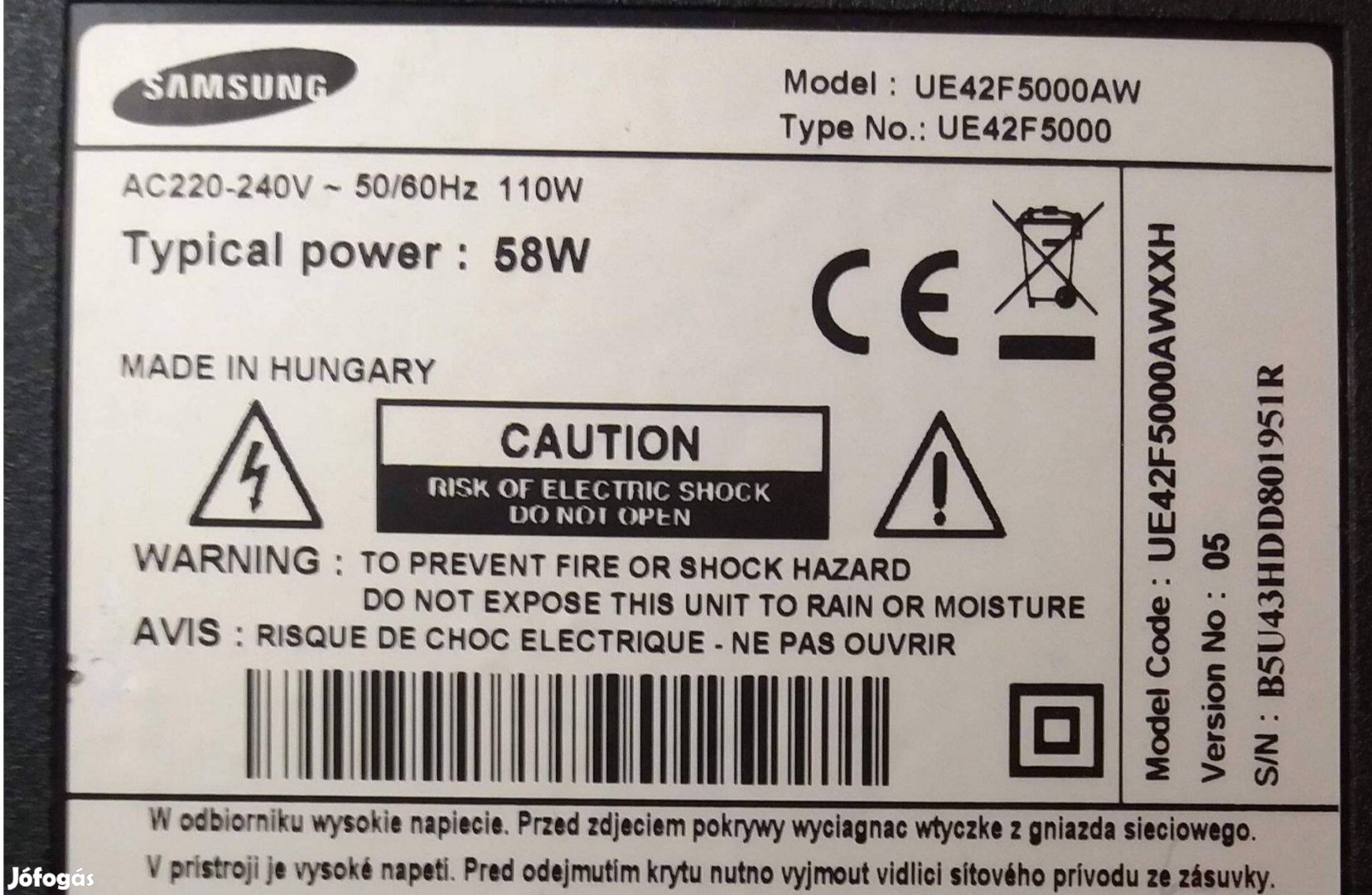 Samsung UE42F5000AW LED LCD tv main board többi elkelt UE42F5000