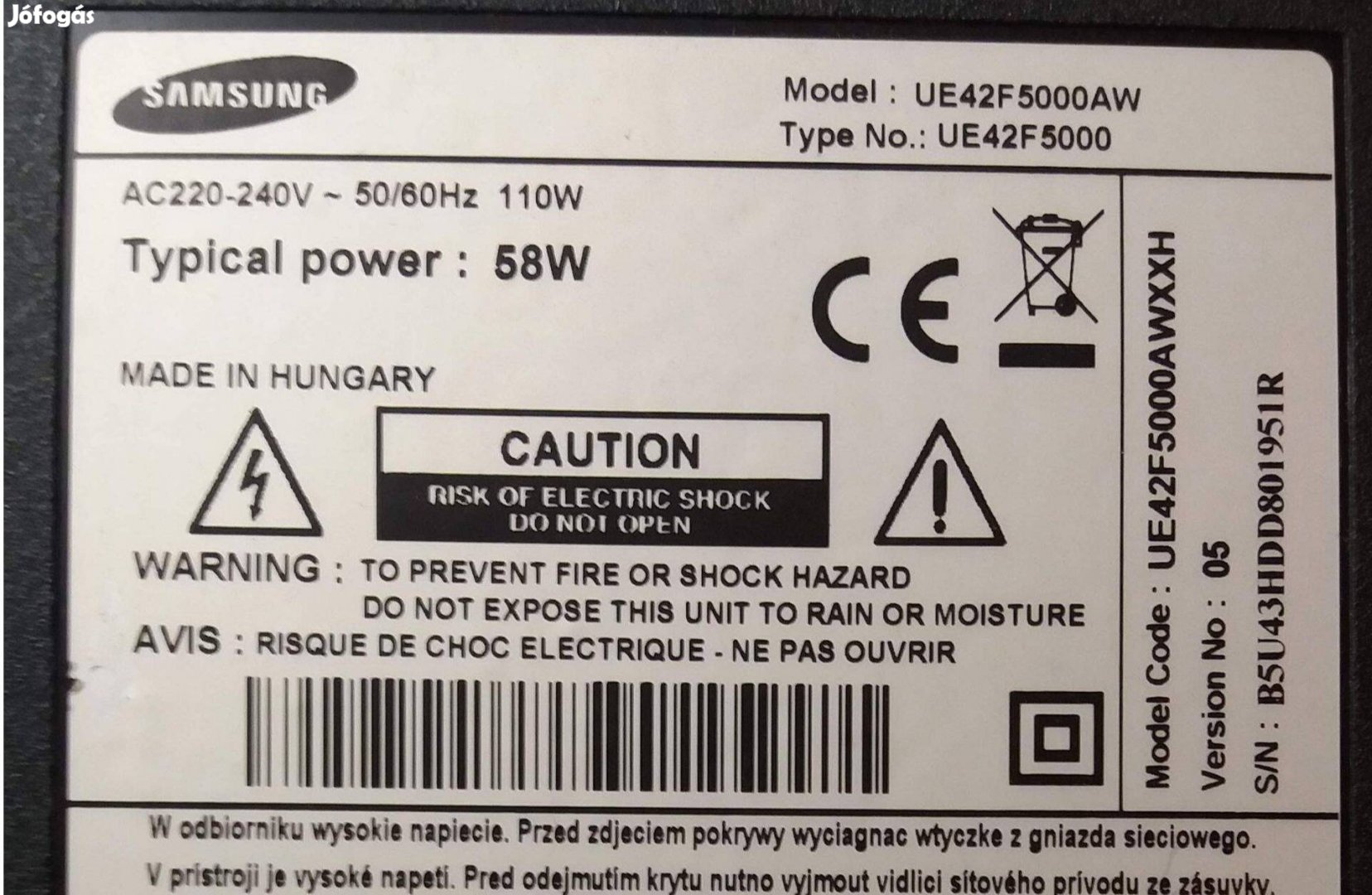 Samsung UE42F5000AW LED LCD tv main board többi elkelt UE42F5000