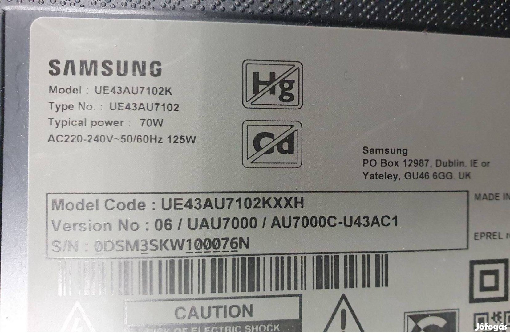 Samsung UE43AU7102K LED LCD tv hibás törött alkatrésznek UE43AU7102