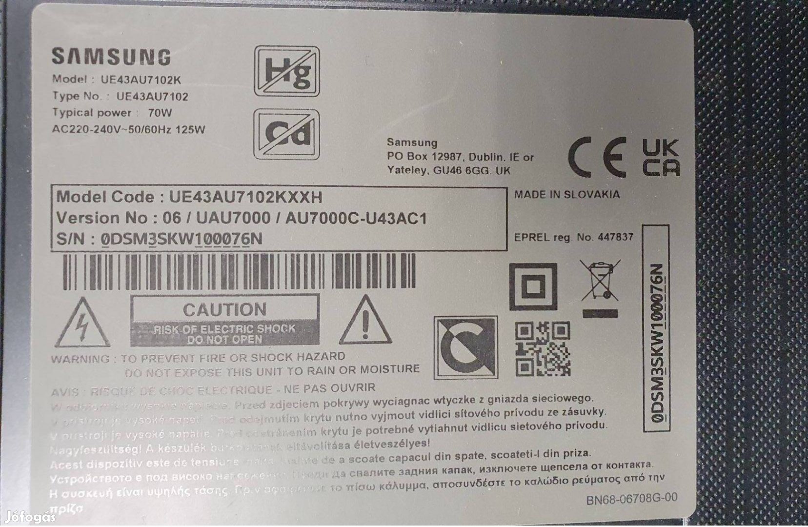 Samsung UE43AU7102K LED LCD tv hibás törött alkatrésznek UE43AU7102