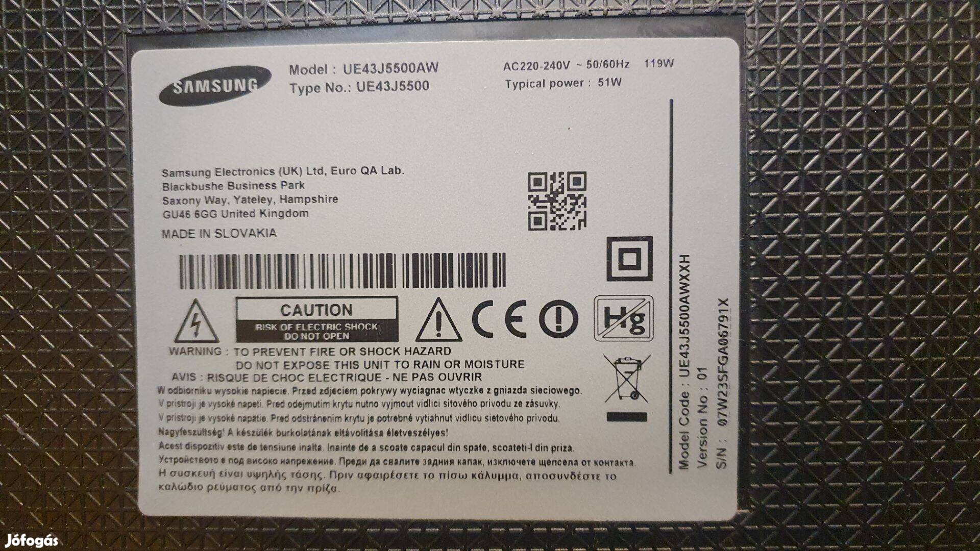 Samsung UE43J5500AW Smart LED LCD tv hibás törött alkatrésznek Auo