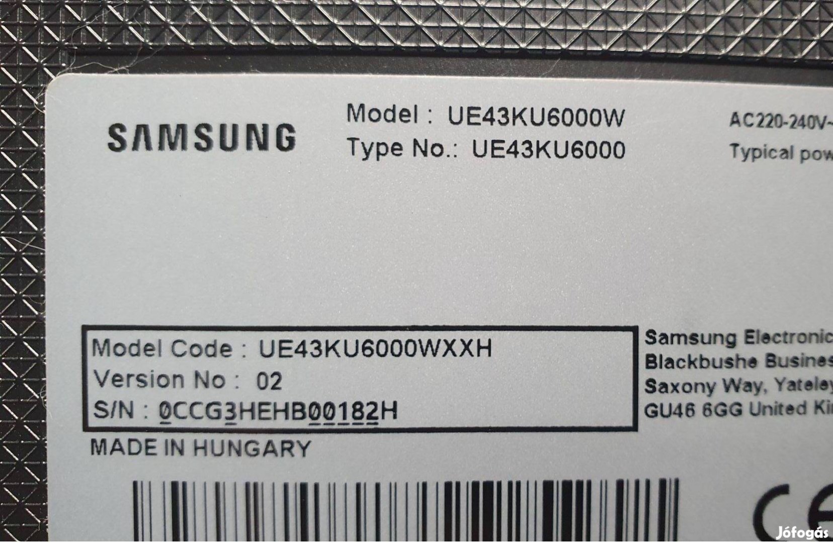 Samsung UE43KU6000W LED LCD tv hibás törött alkatrésznek UE43KU6000
