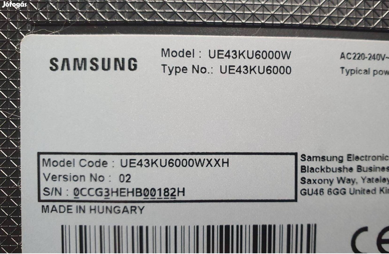 Samsung UE43KU6000W LED LCD tv hibás törött alkatrésznek UE43KU6000