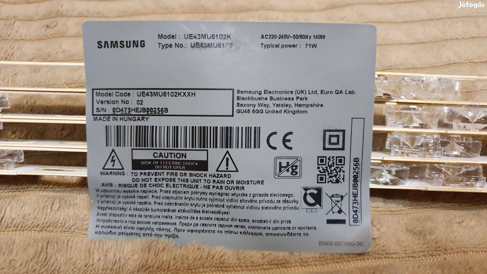 Samsung UE43MU6102K LED garnitúra bontott,hibátlan