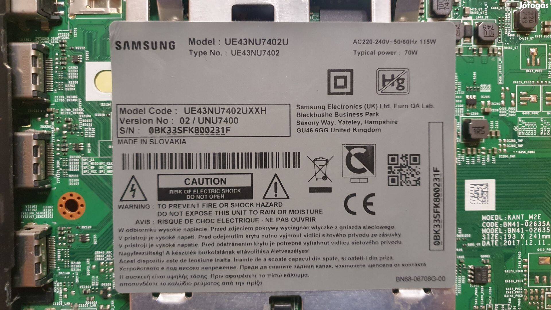 Samsung UE43NU7402U LED tv panelek alkatrésznek háttér elkelt!