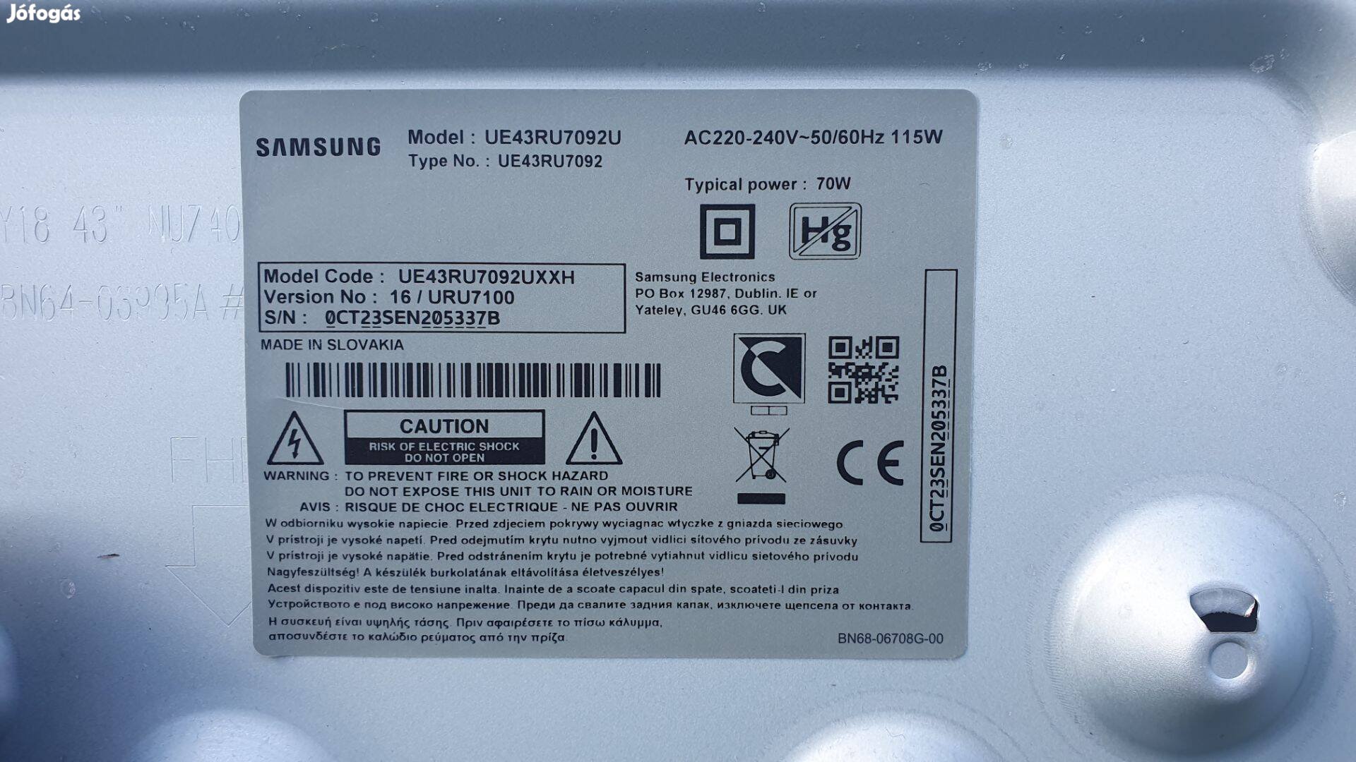 Samsung UE43RU7092U LED tv hibás törött alkatrésznek UE43RU7092