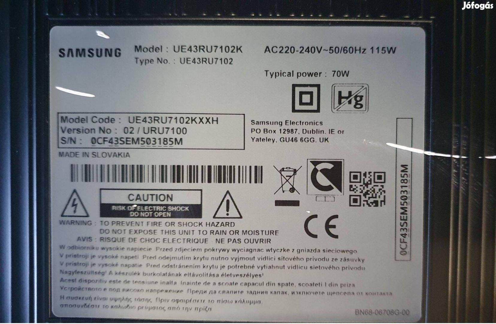 Samsung UE43RU7102K LED LCD 4K UHD tv tápegység panel