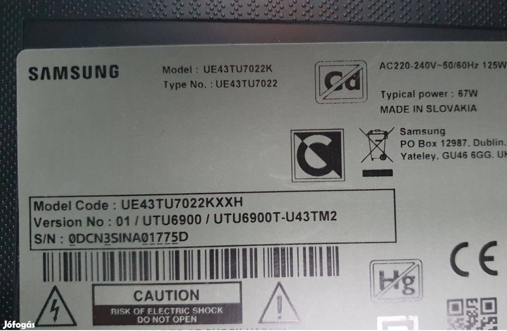 Samsung UE43TU7022K LED tv hibás törött alkatrésznek UE43TU7022