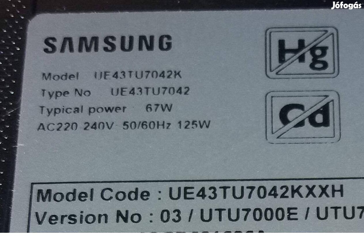 Samsung UE43TU7042K LED tv hibás törött alkatrésznek UE43TU7042