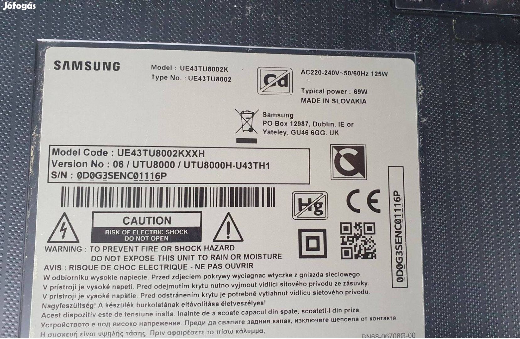 Samsung UE43TU8002K LED LCD tv hibás törött alkatrésznek UHD