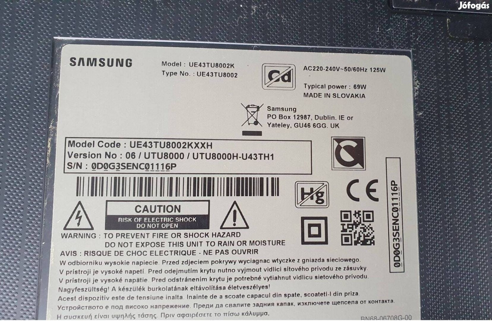 Samsung UE43TU8002K LED LCD tv hibás törött alkatrésznek UHD