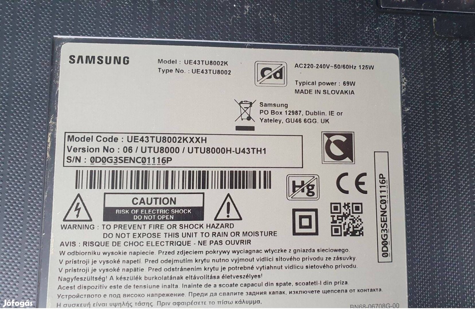 Samsung UE43TU8002K LED LCD tv hibás törött alkatrésznek UHD