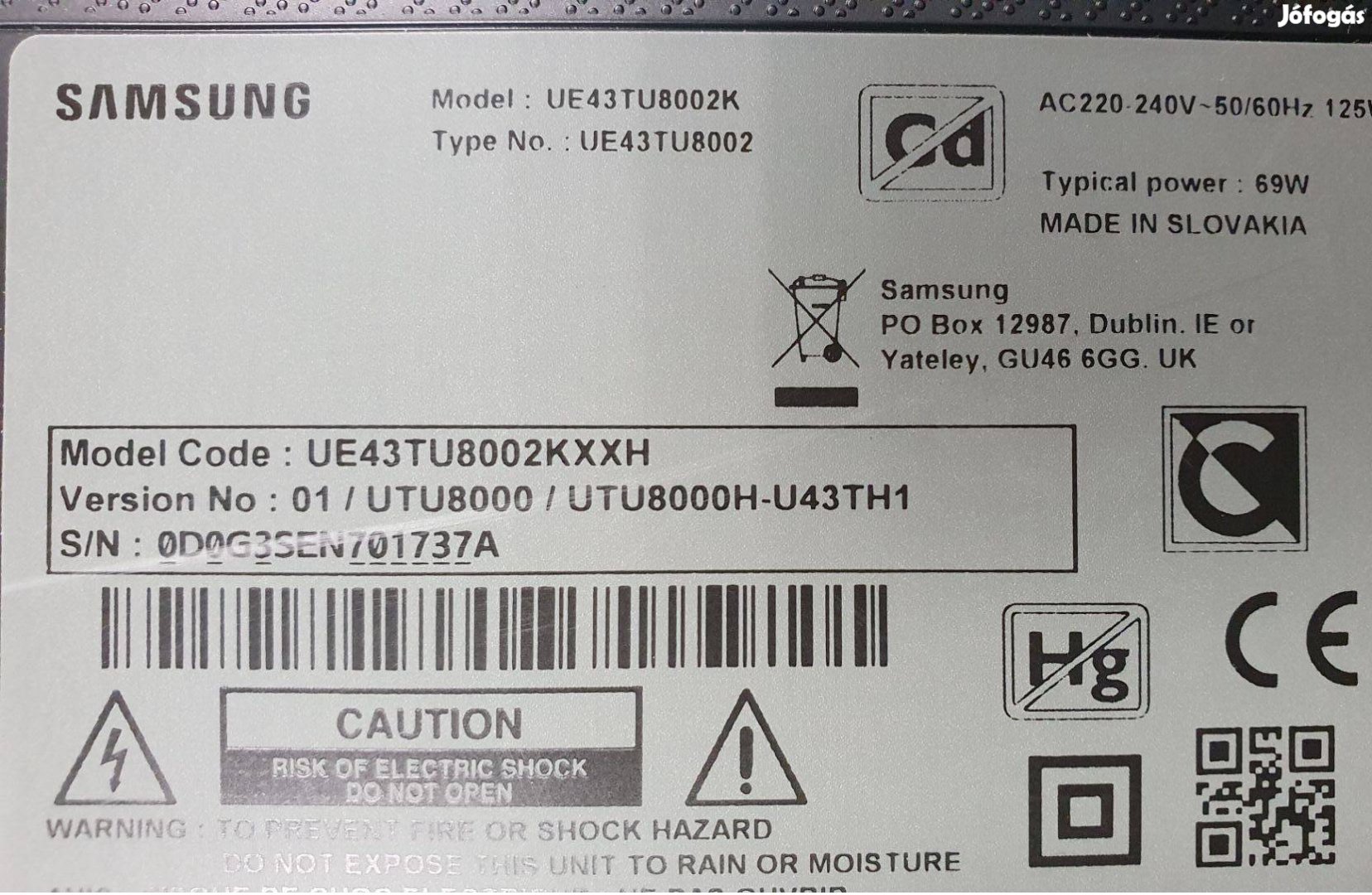 Samsung UE43TU8002K LED tv háttér világítás eladó UE43TU8002