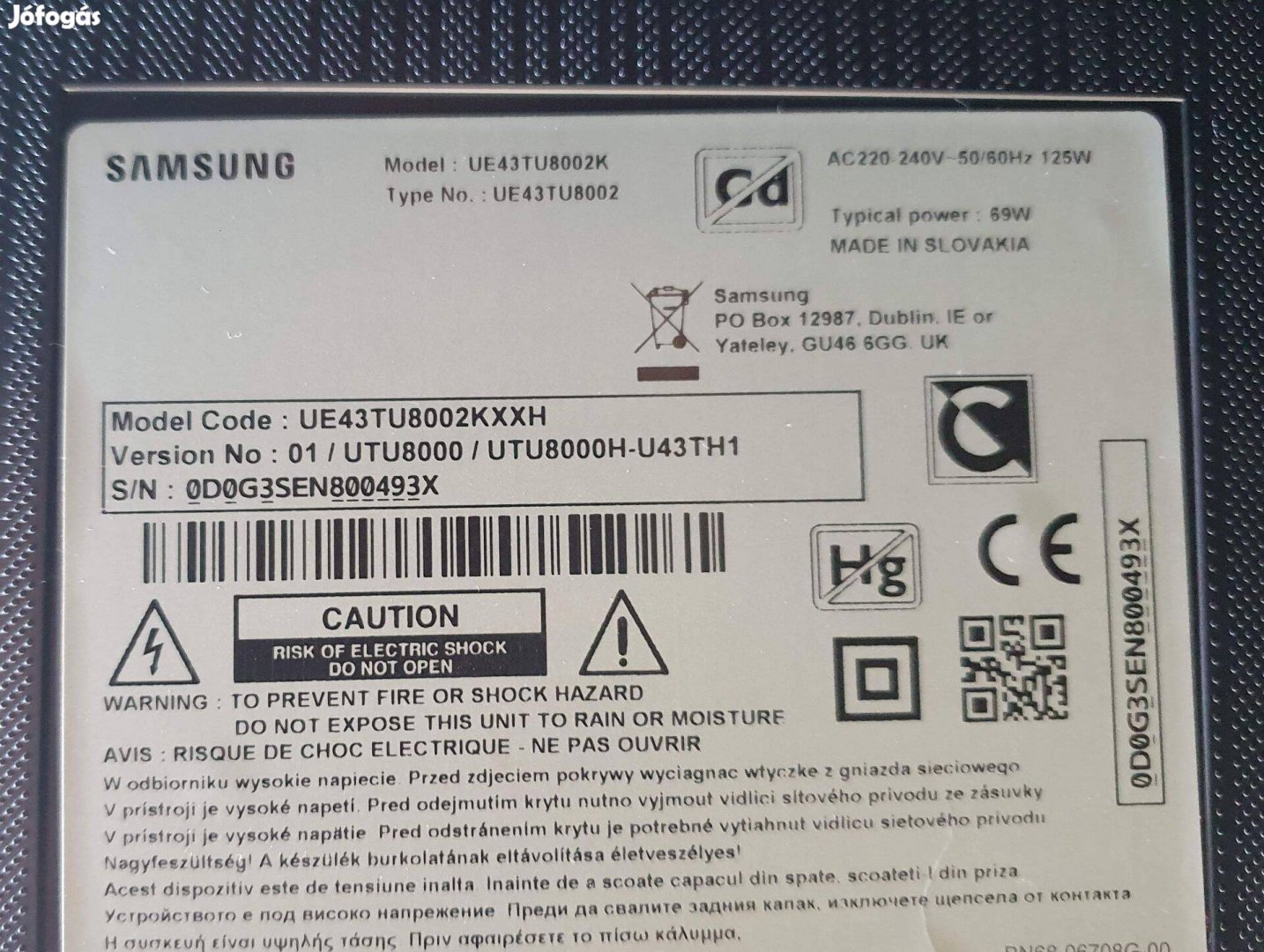 Samsung UE43TU8002K LED tv hibás alkatrésznek UE43TU8002