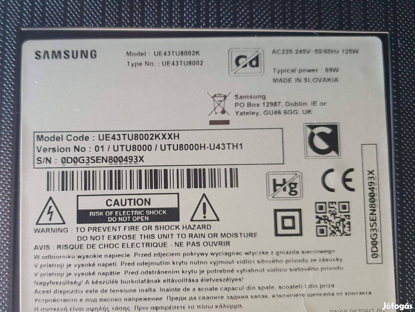 Samsung UE43TU8002K LED tv hibás alkatrésznek UE43TU8002