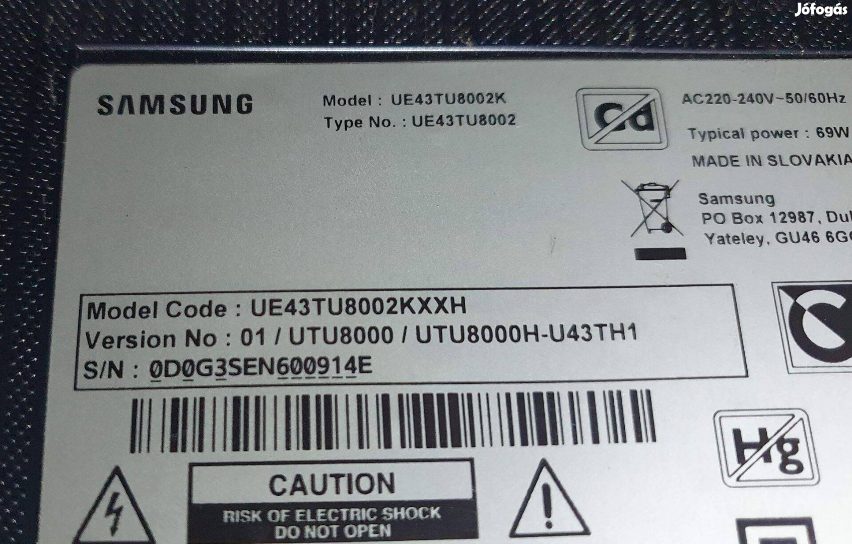 Samsung UE43TU8002K LED tv hibás törött alkatrésznek UE43TU8002