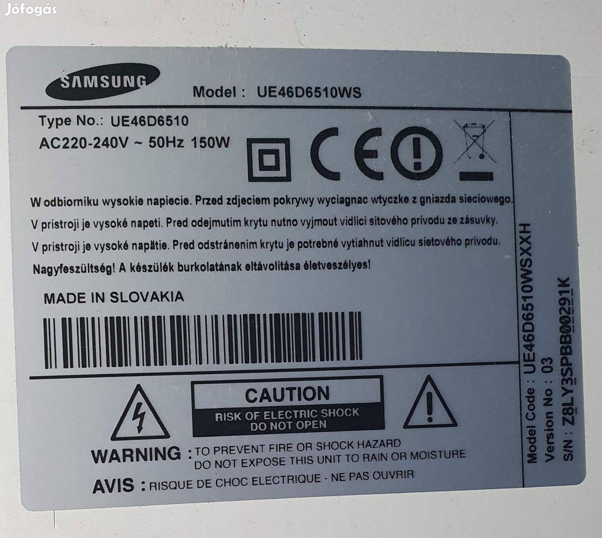 Samsung UE46D6510WS LED LCD tv hibás tötött, main elkelt