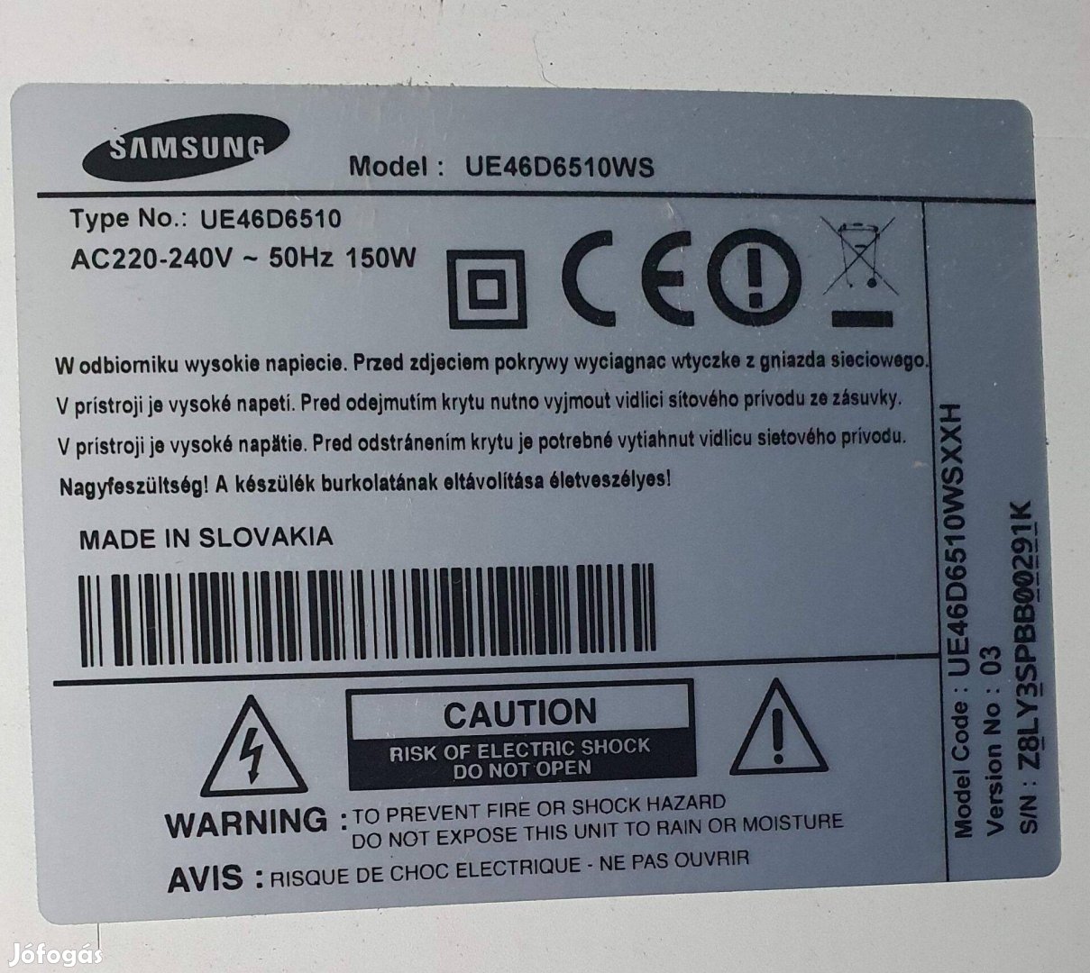 Samsung UE46D6510WS LED LCD tv hibás tötött alkatrésznek