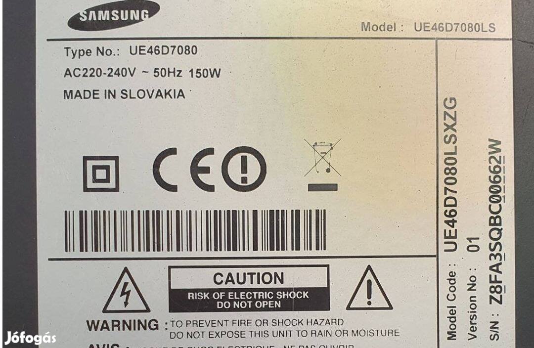 Samsung UE46D7080 LED LCD tv hibás alkatrésznek nem kapcsol be