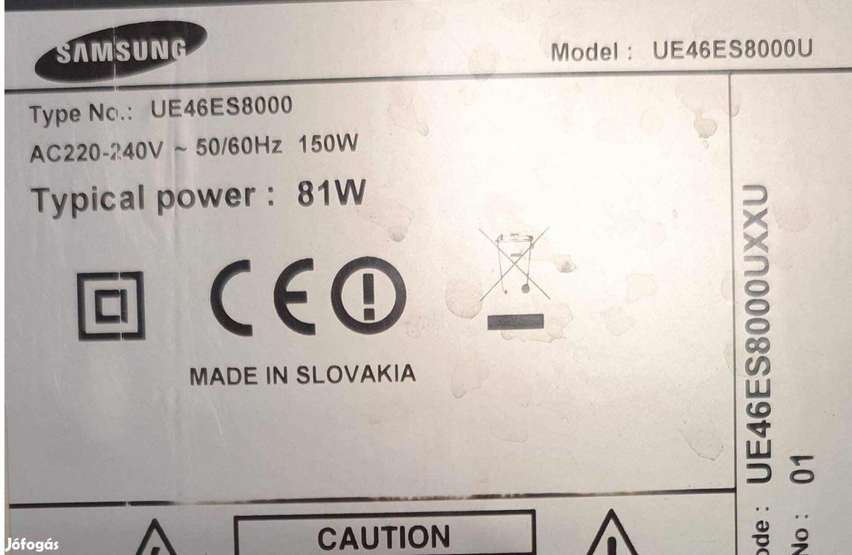 Samsung UE46Es8000U LED tv hibás törött UE46Es8000 Mainboard elkelt