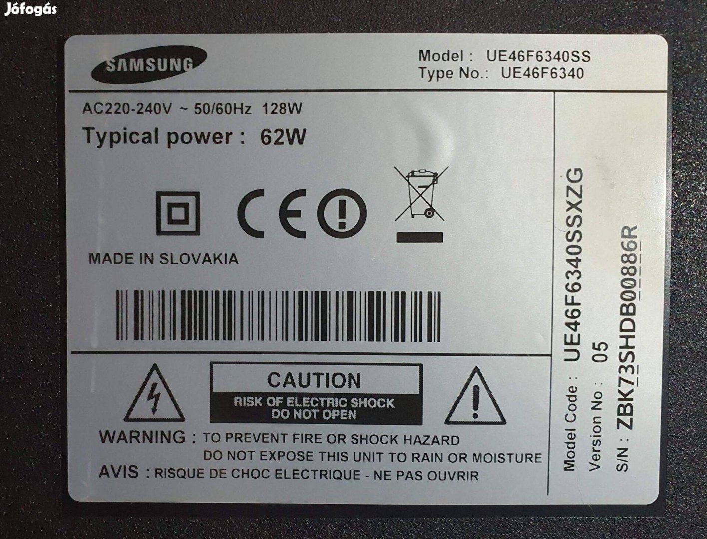 Samsung UE46F6340ss LED LCD hibás törött alkatrésznek UE46F6340