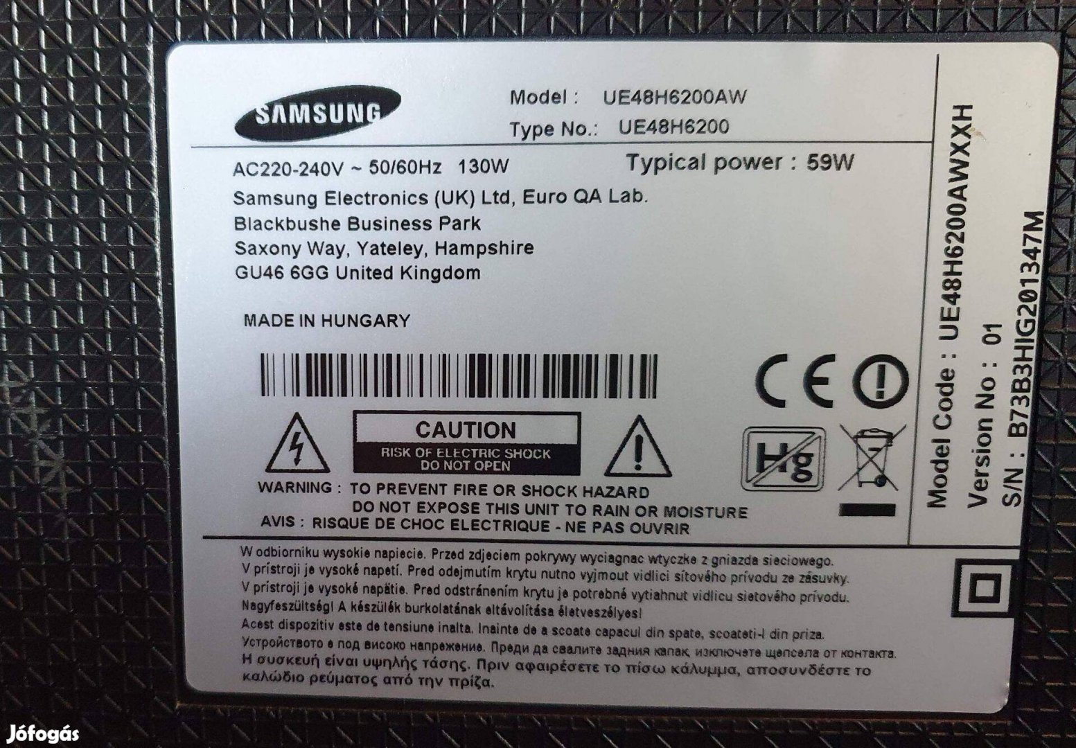 Samsung UE48H6200AW LED tv panelek alkatrésznek UE48H6200