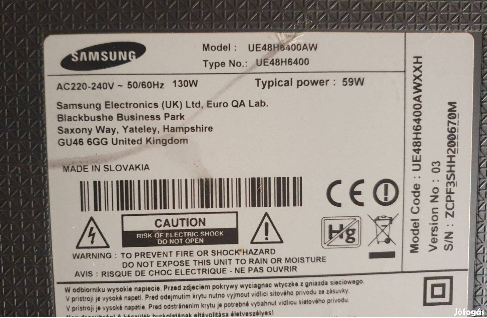 Samsung UE48H6400AW LED tv panelek  UE48H6400 main elkelt