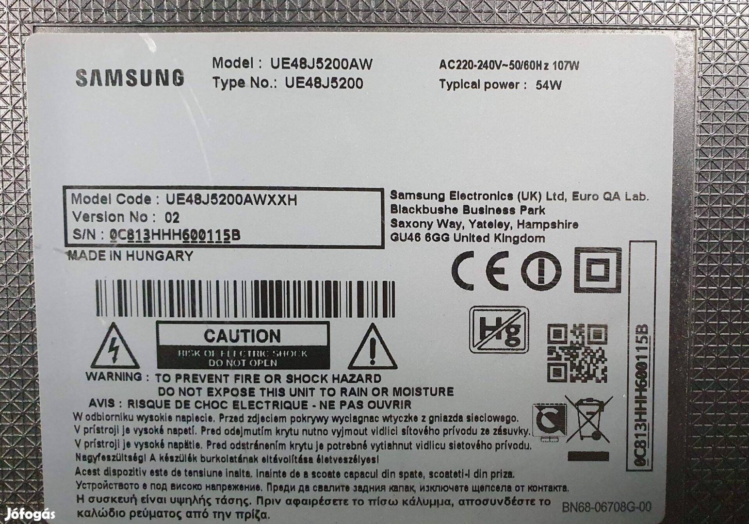 Samsung UE48J5200AW LED tv panelek alkatrésznek UE48J5200 háttér elkel