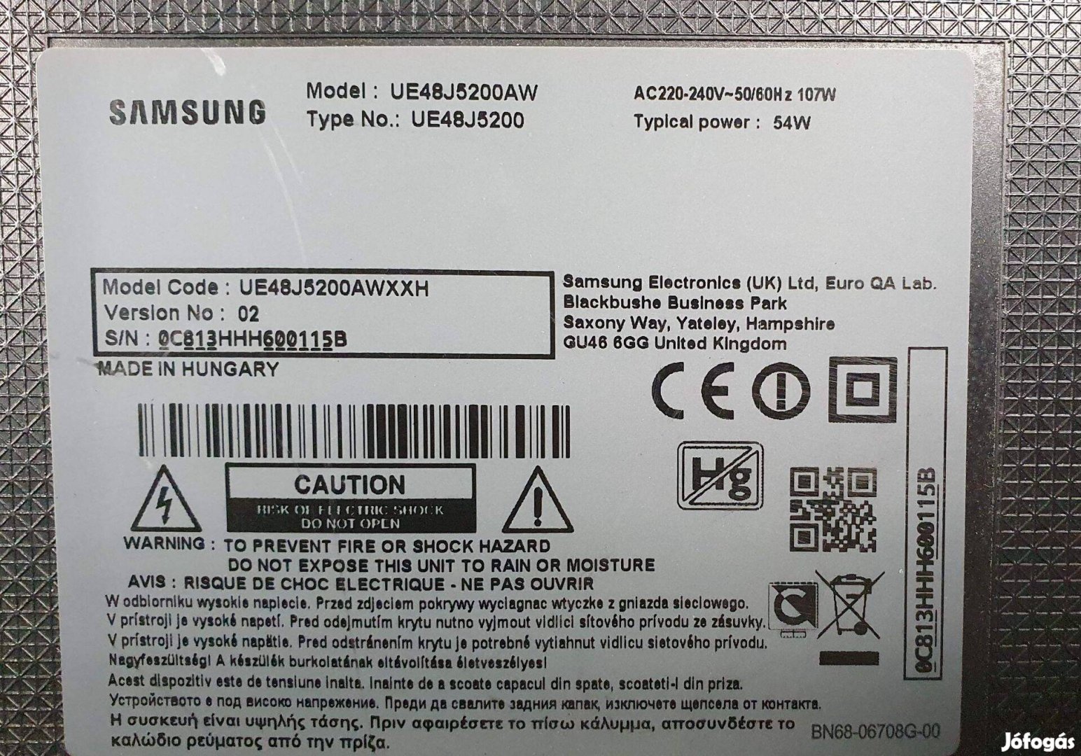 Samsung UE48J5200AW LED tv panelek alkatrésznek UE48J5200 háttér elkel