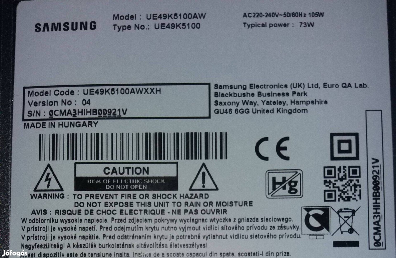 Samsung UE49K5100 LED tv táp és Tcon panel. main ,háttér elkelt