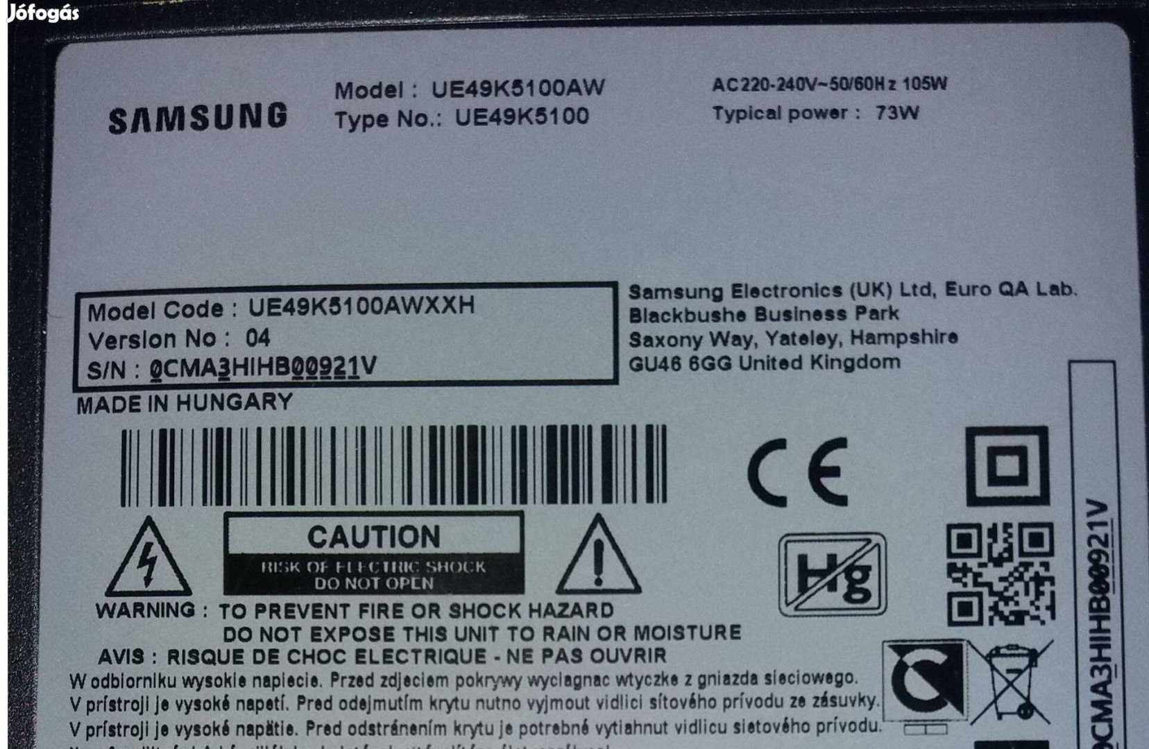 Samsung UE49K5100 LED tv táp és Tcon panel. main ,háttér elkelt