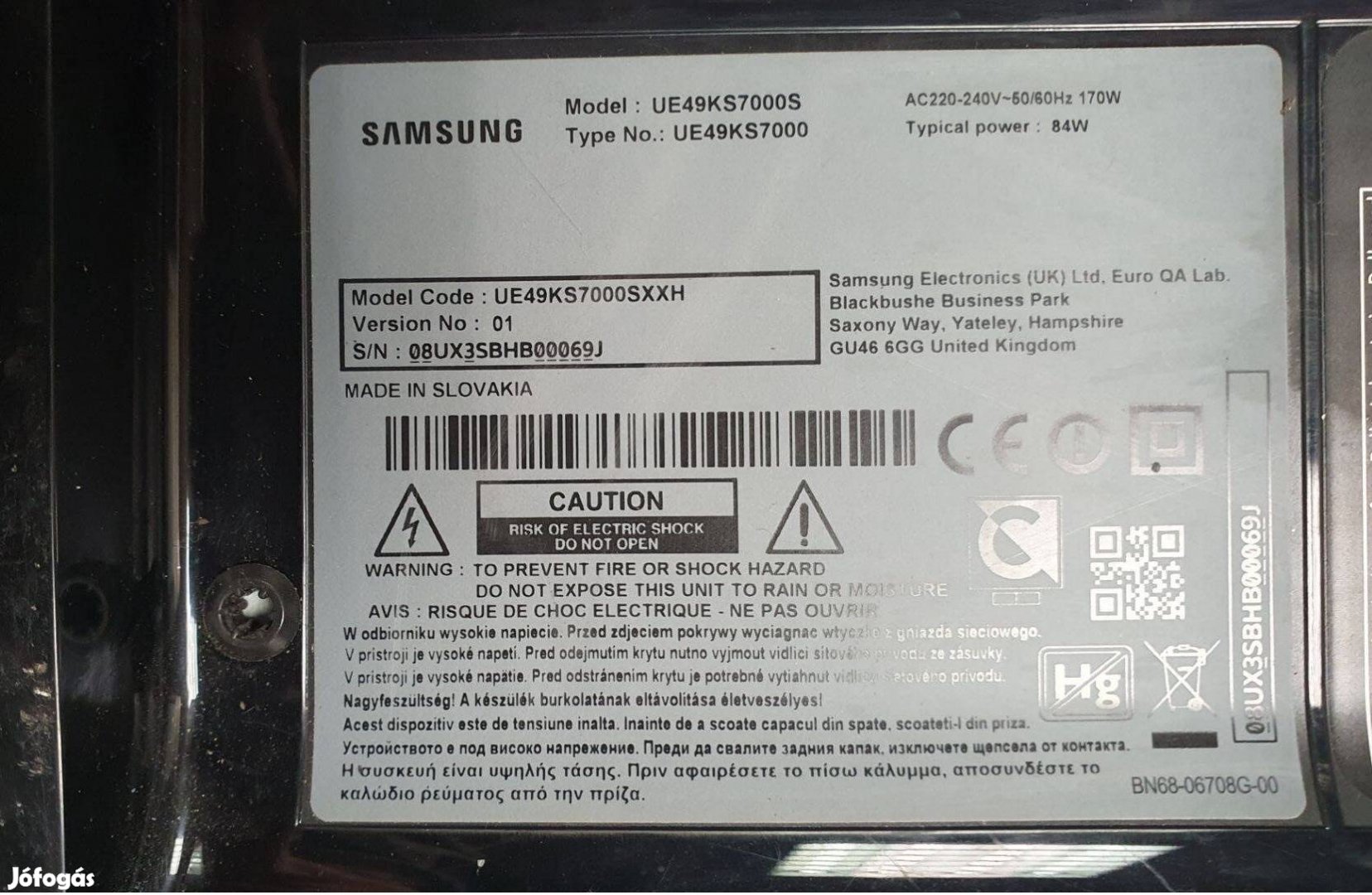 Samsung UE49KS7000S LED LCD smart tv hibás törött alkatrésznek