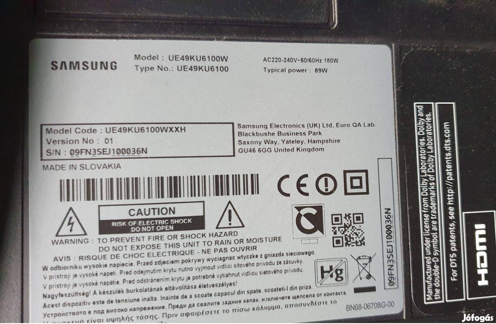 Samsung UE49KU6100W LED LCD tv hibás törött alkatrésznek UE49KU6100