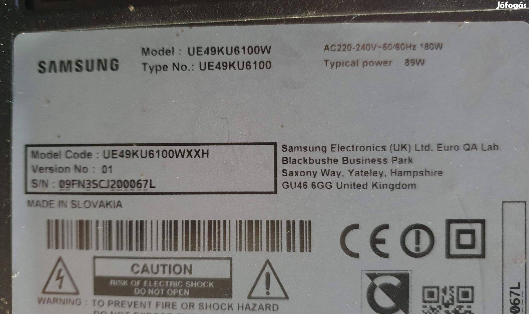 Samsung UE49KU6100W LED LCD tv panel garnitúra UE49KU6100
