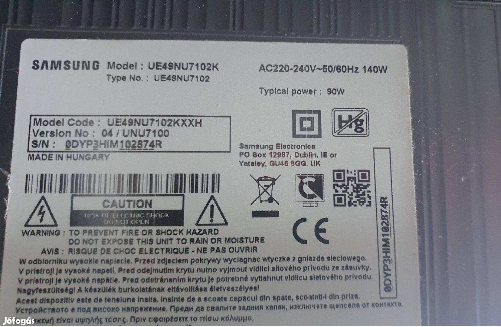 Samsung UE49NU7102K LED LCD tv hibás törött alkatrésznek UE49NU7102