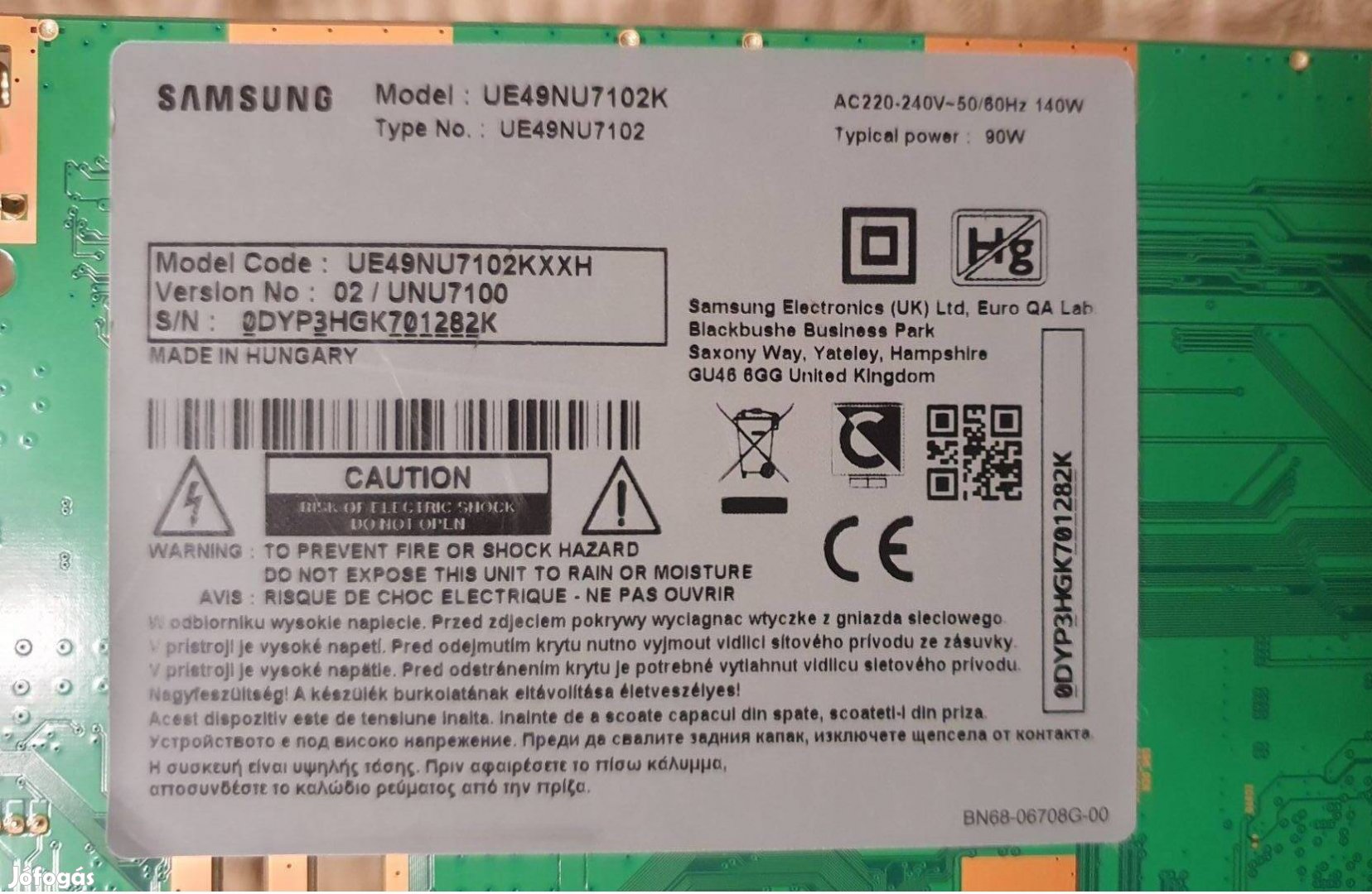 Samsung UE49NU7102K Smart UHD LED tv main board alkatrésznek