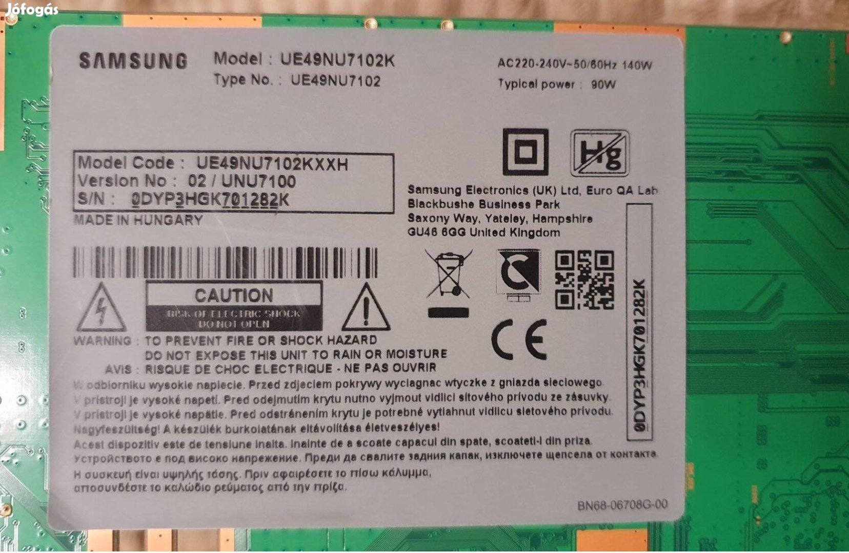 Samsung UE49NU7102K UHD LED tv main board alkatrésznek,táp