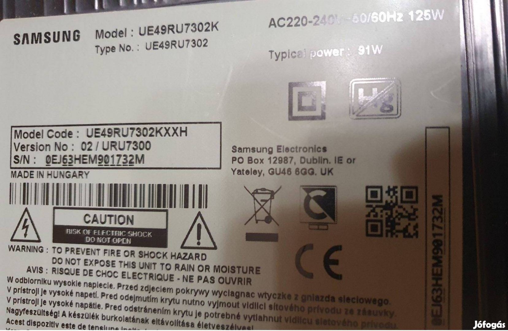 Samsung UE49RU7302K LED tv hibás törött alkatrésznek Ívelt