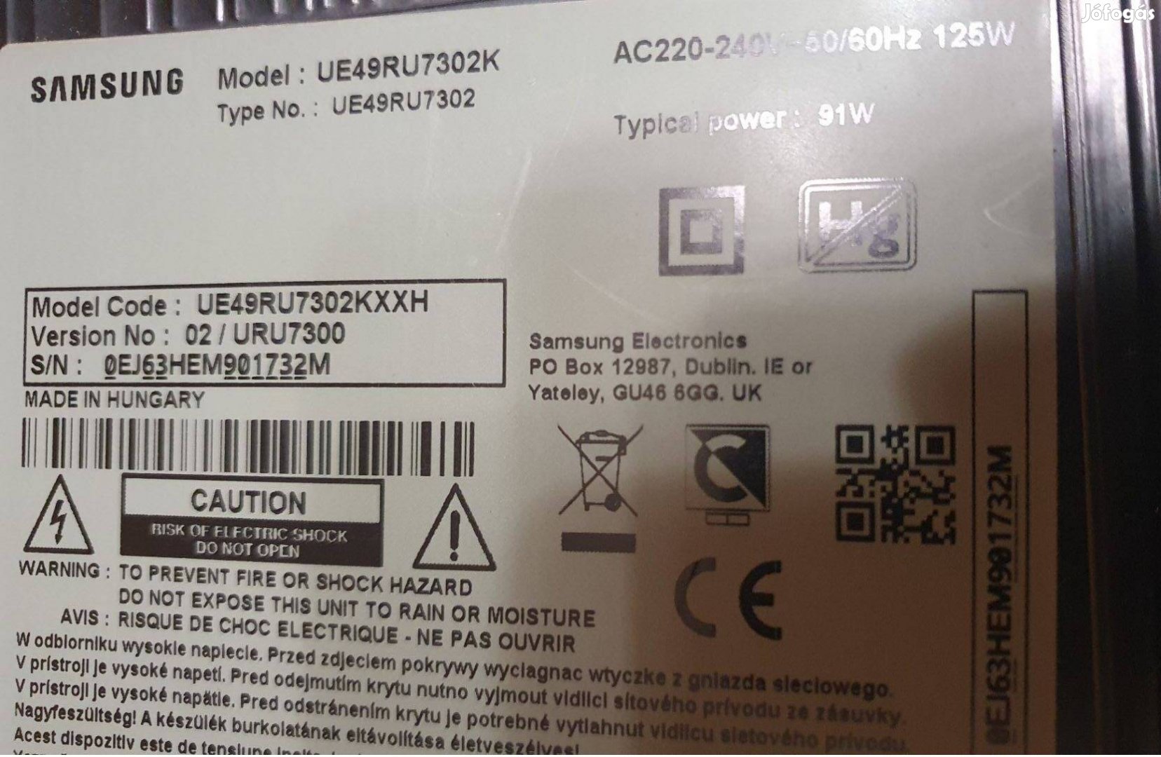 Samsung UE49RU7302K LED tv hibás törött alkatrésznek Ívelt