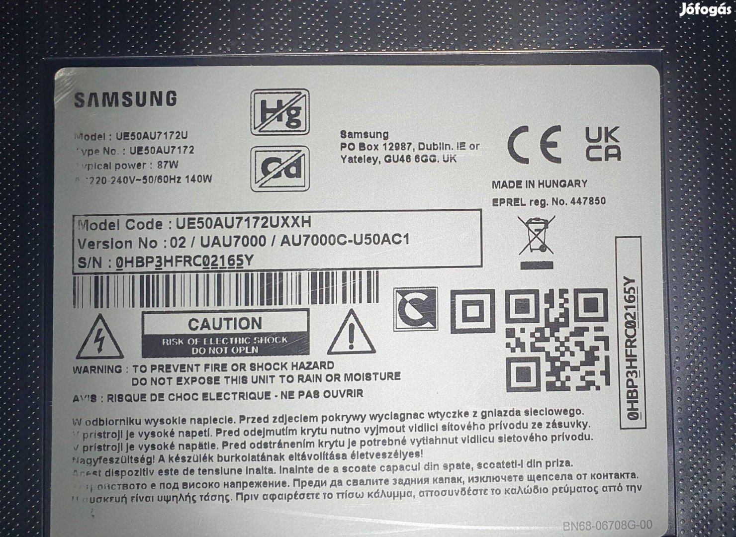 Samsung UE50AU7172U LED LCD tv hibás törött alkatrésznek UE50AU