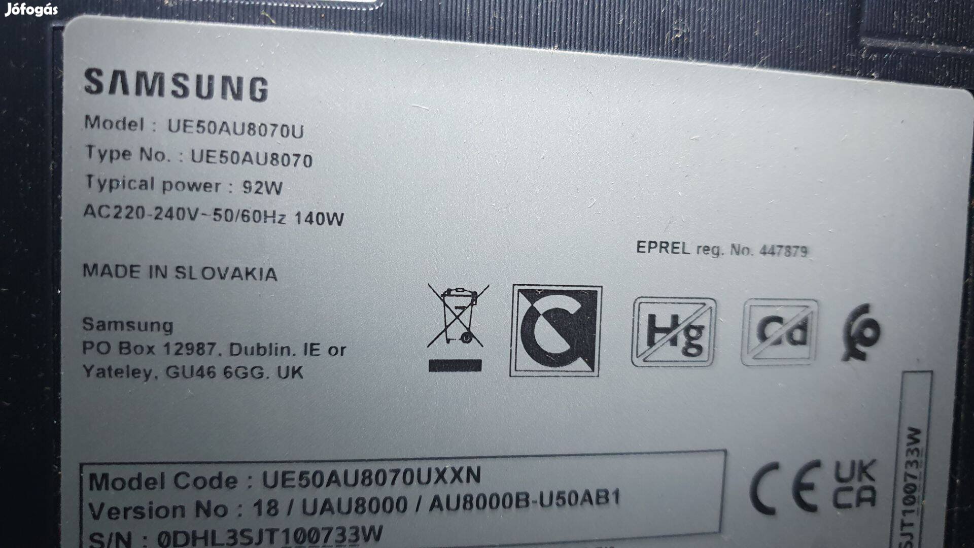 Samsung UE50AU8070U LED LCD tv hibás törött alkatrésznek