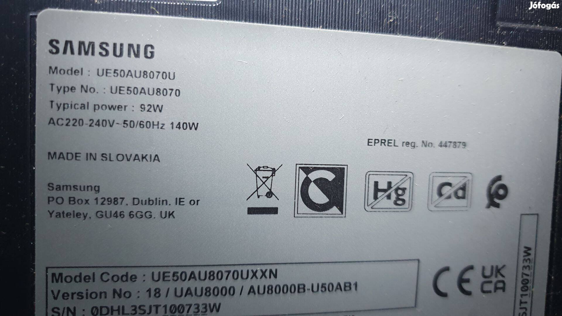 Samsung UE50AU8070U LED LCD tv hibás törött alkatrésznek