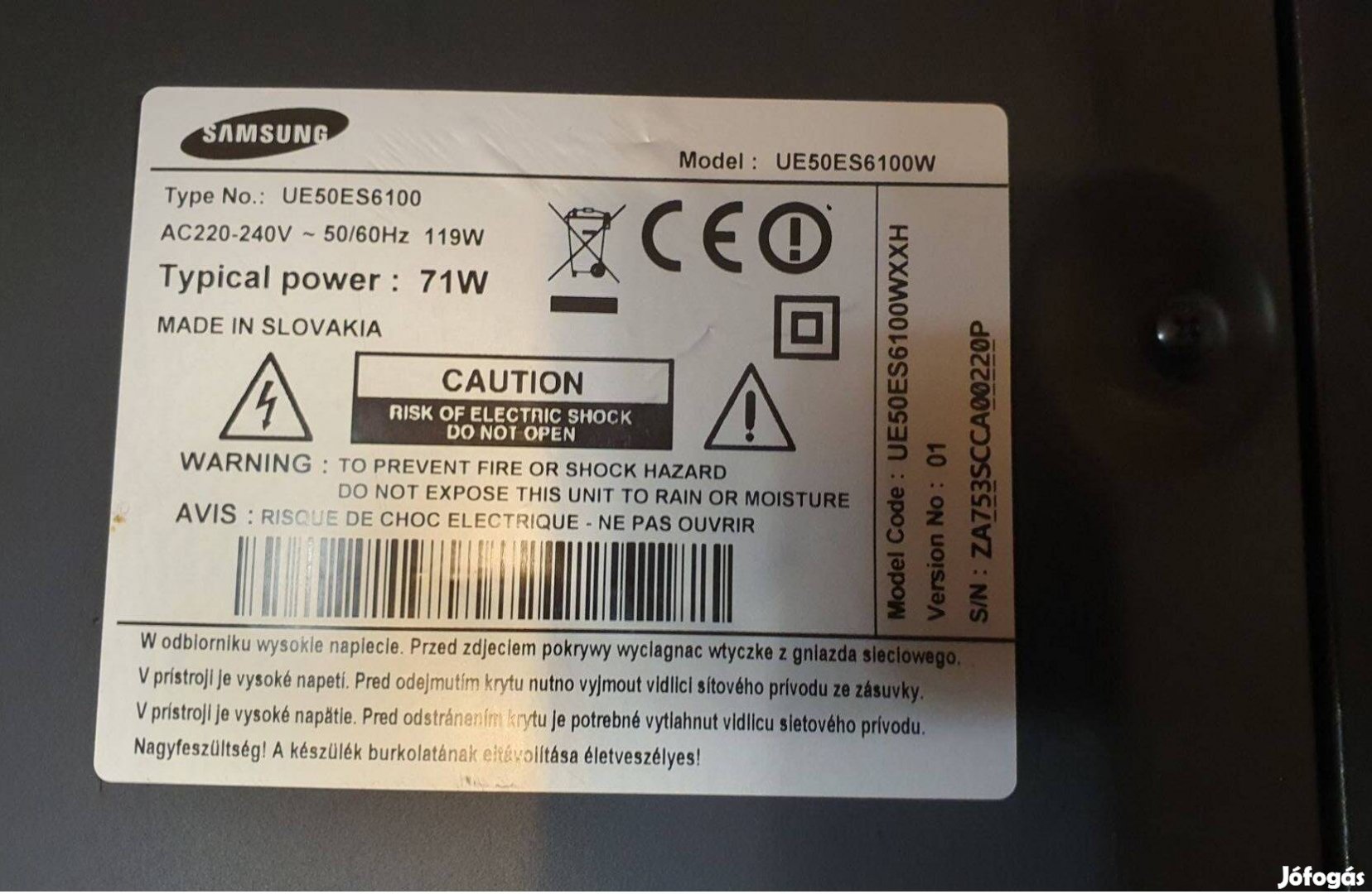Samsung UE50Es6100W LED LCD tv hibás törött alkatrésznek UE50Es6100