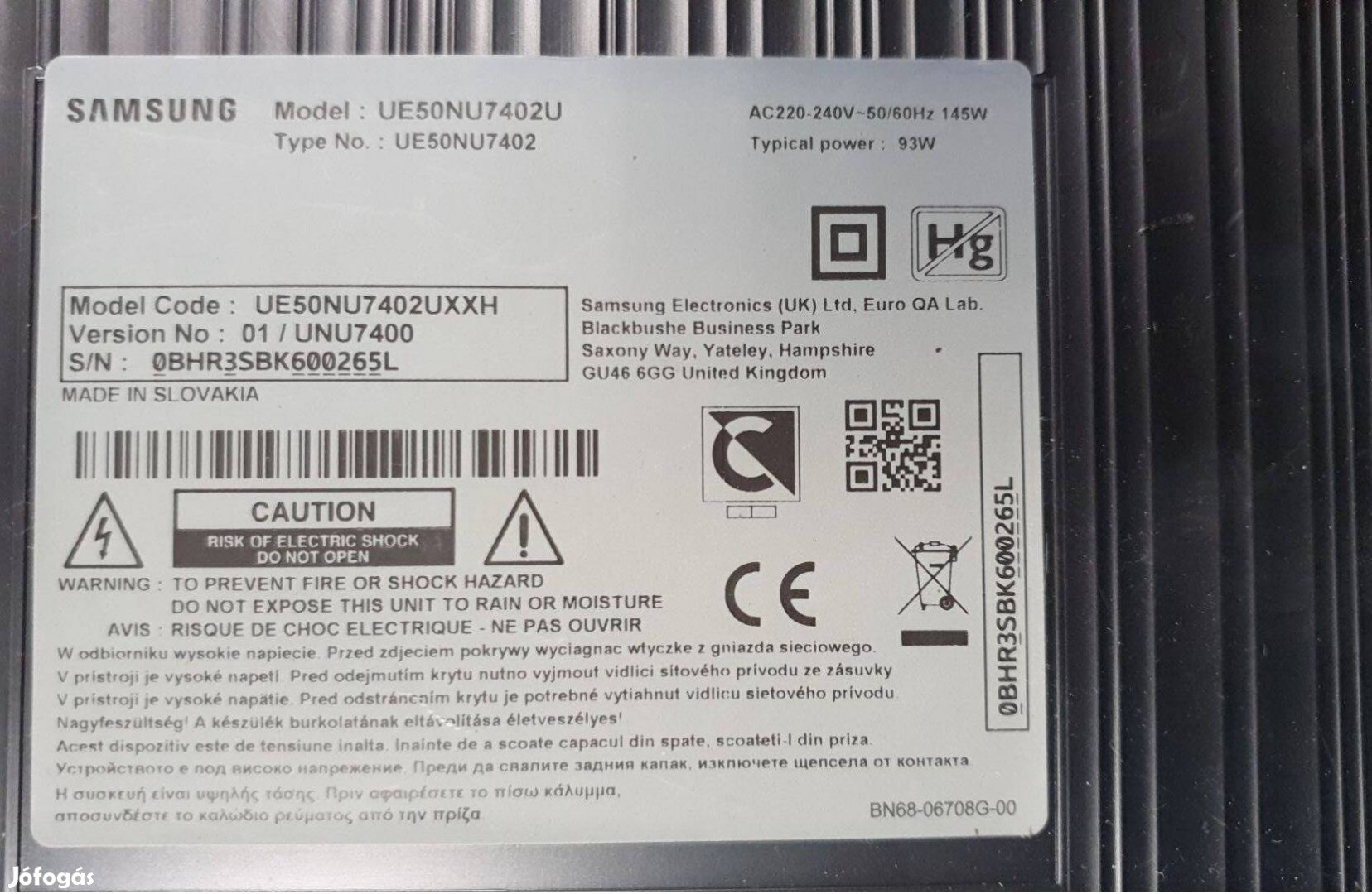Samsung UE50NU7402U LED tv panelek alkatrésznek háttér elkelt! UE50NU7