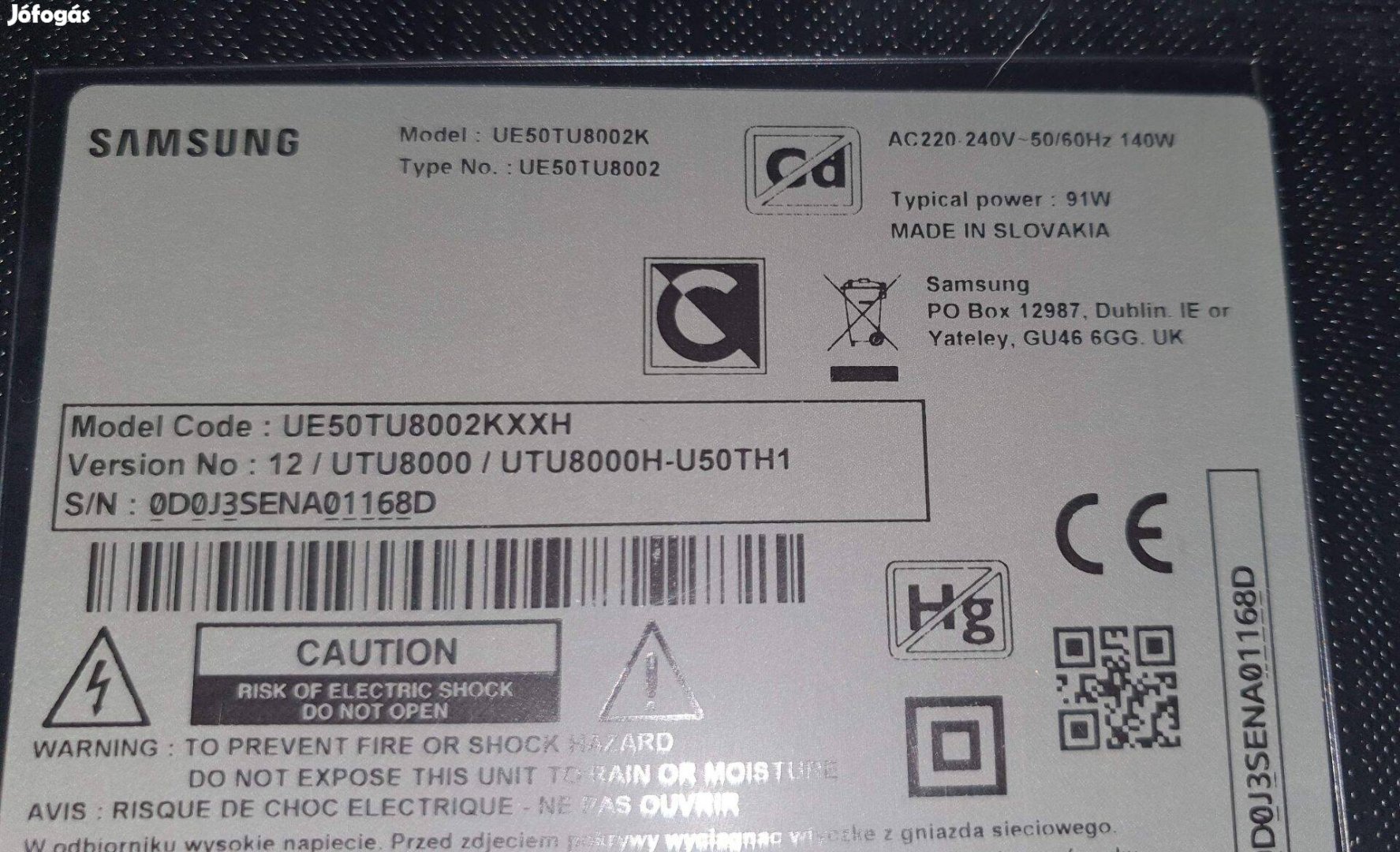 Samsung UE50TU8002K 4K UHD LED tv hibás törött alkatrésznek