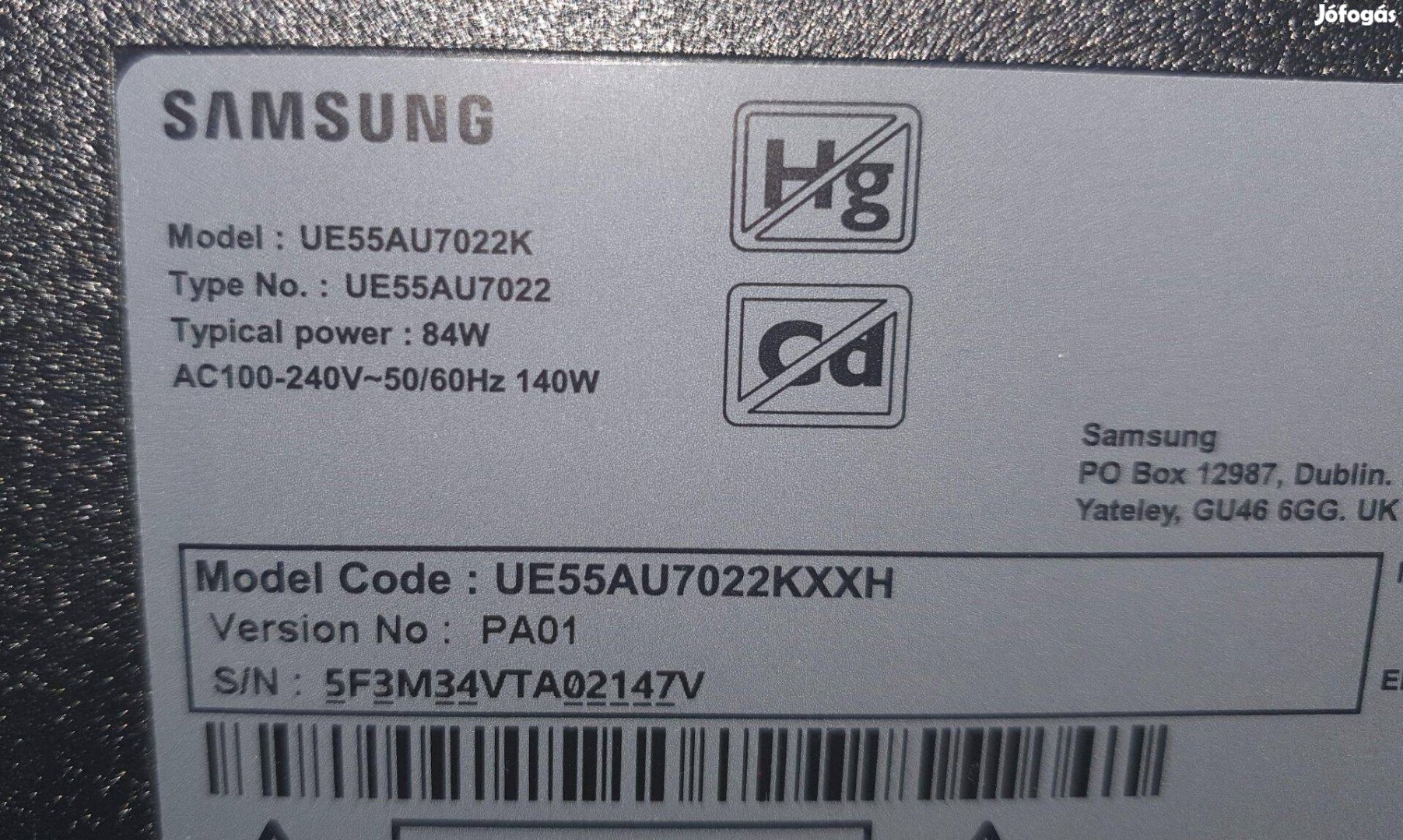 Samsung UE55AU7022K LED tv hibás törött,táp elkelt! 6870C-0805A