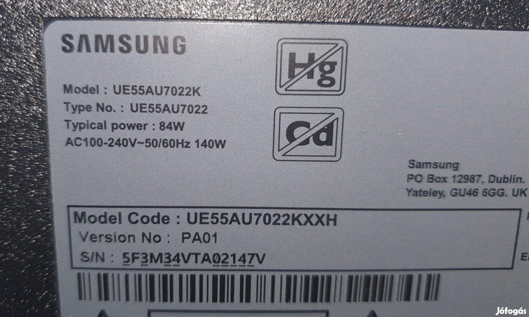 Samsung UE55AU7022K LED tv hibás törött,táp elkelt! 6870C-0805A