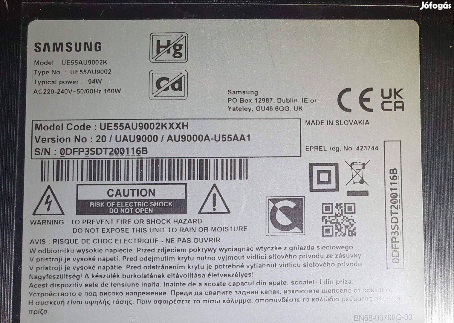 Samsung UE55AU9002K LED LCD tv hibás törött alkatrésznek UE55AU9002