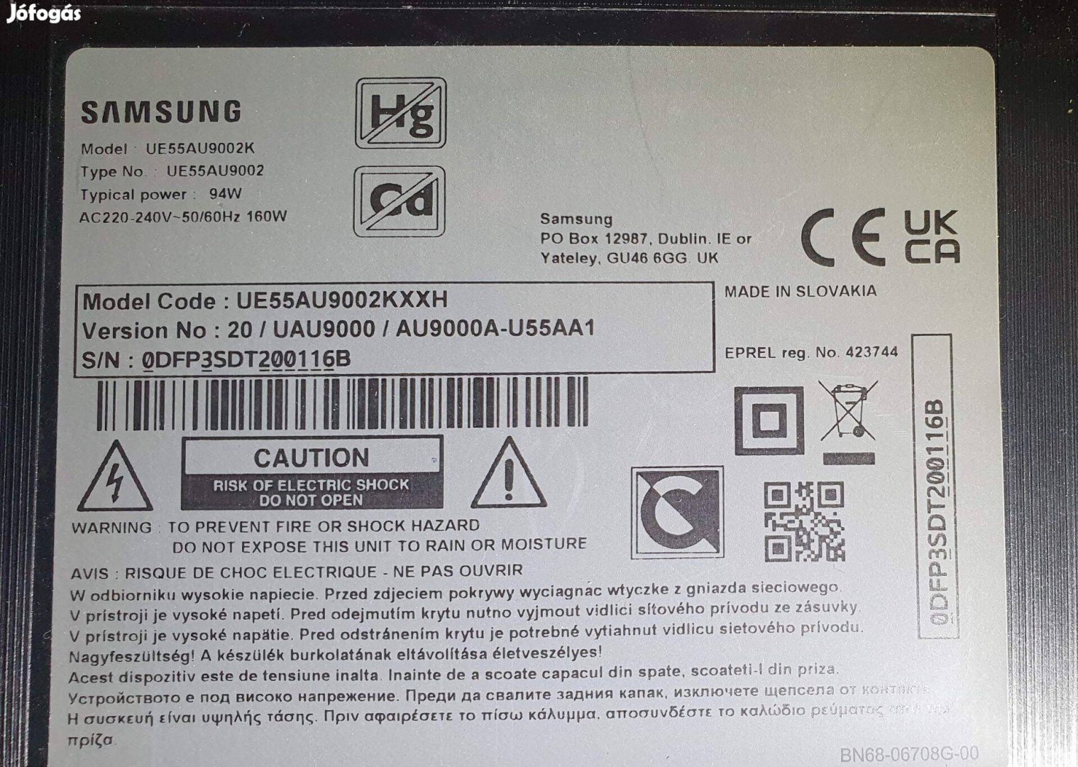 Samsung UE55AU9002K LED LCD tv hibás törött alkatrésznek UE55AU9002